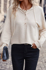 Apricot Solid Textured Drawstring Henley Hoodie Sweatshirts & Hoodies JT's Designer Fashion