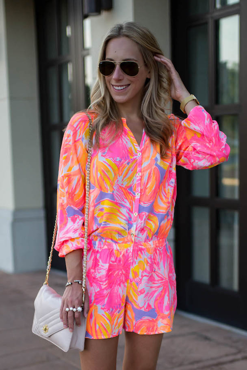 Multicolor Bold Graffiti Print Shirt Style Button Up Romper Bottoms JT's Designer Fashion
