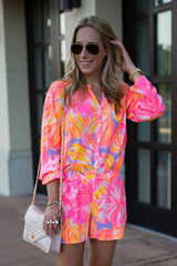 Multicolor Bold Graffiti Print Shirt Style Button Up Romper Bottoms JT's Designer Fashion