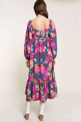 Multicolour Square Neck High Waist Ruffled Floral Dress Dresses JT's Designer Fashion