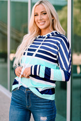 Multi Striped Drawstring Long Sleeve Hoodie Sweatshirts & Hoodies JT's Designer Fashion