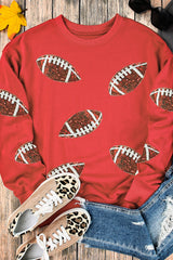Red Sequined Rugby Graphic Drop Shoulder Sweatshirt Graphic Sweatshirts JT's Designer Fashion