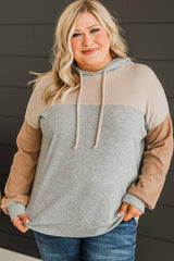 Multicolour Plus Size Colorblock Drop Shoulder Balloon Sleeve Hoodie Plus Size JT's Designer Fashion