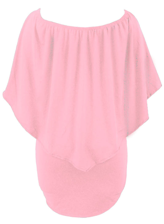 Plus Size Multiple Dressing Layered Pink Mini Poncho Dress Plus Size Dresses JT's Designer Fashion
