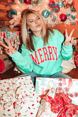 Bright Green MERRY Graphic Pullover Sweatshirt Sweatshirts & Hoodies JT's Designer Fashion