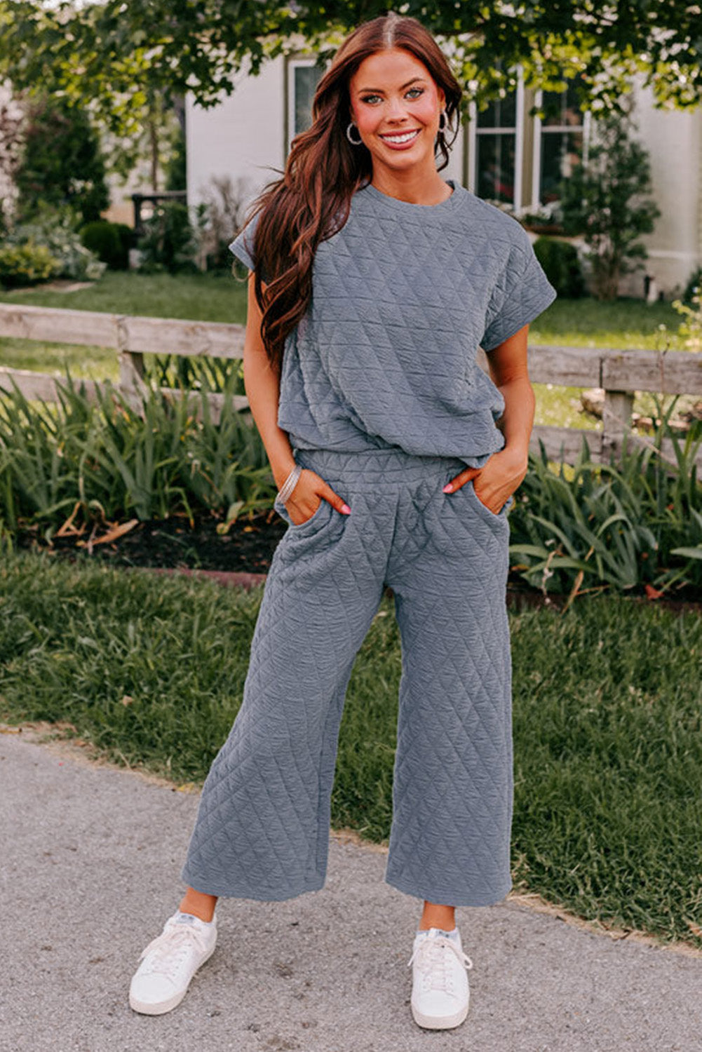 Real Teal Textured Short Sleeve Wide Leg Pants Set Bottoms JT's Designer Fashion