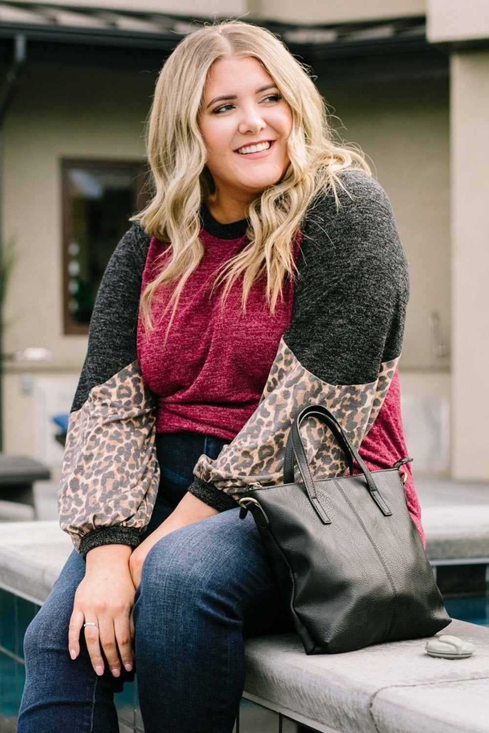 Multicolor Leopard Colorblock Long Sleeve Plus Size Top Plus Size JT's Designer Fashion