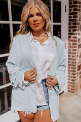 Sky Blue Plus Size Soft Lightweight Lapel Pocketed Blazer Plus Size JT's Designer Fashion
