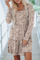 Leopard Animal Print Tiered Long Sleeve Dress Dresses JT's Designer Fashion