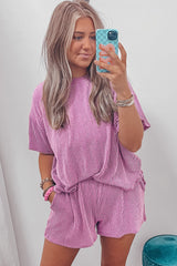 Phalaenopsis Plain Ribbed Knit Loose Fit Two Piece Shorts Set Bottoms JT's Designer Fashion