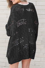 Black White Casual Hollowed Knit Dolman Sleeve Cardigan Sweaters & Cardigans JT's Designer Fashion