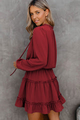 V Neck Long Sleeve Ruffle Tiered Mini Dress Mini Dresses JT's Designer Fashion