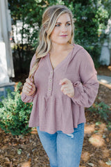 Pink Waffle Knit Buttoned Hooded Plus Size Top Plus Size JT's Designer Fashion