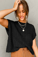 Black Clever Moment Cable Knit Top Sweaters & Cardigans JT's Designer Fashion