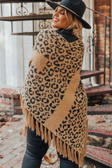 Leopard Plus Size Tasseled Hem Draped Poncho Plus Size JT's Designer Fashion