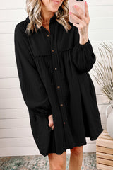 Black Pink Patchwork Crinkle Puff Sleeve Shirt Dress Dresses JT's Designer Fashion