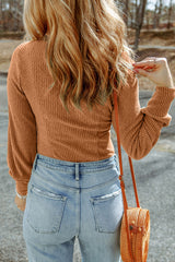 Brown Plus Size Ribbed Slim Fit Knit Top Plus Size JT's Designer Fashion