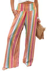 Multicolor Striped Smocked High Waist Wide Leg Pants Bottoms JT's Designer Fashion