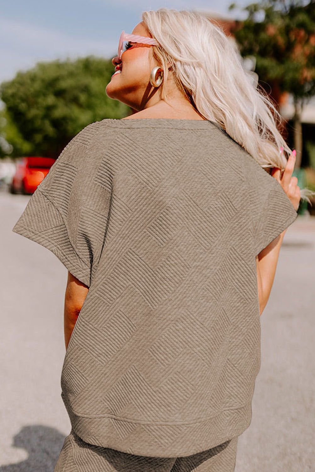 Brown Gray Textured Loose Fit T Shirt and Drawstring Pants Set Bottoms JT's Designer Fashion