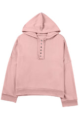 Pink Casual Button Solid Patchwork Trim Hoodie Sweatshirts & Hoodies JT's Designer Fashion