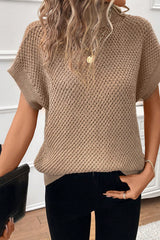 Apricot khaki Ribbed Turtleneck Textured Short Sleeve Sweater Sweaters & Cardigans JT's Designer Fashion