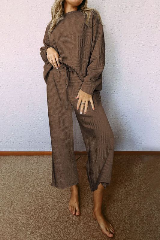 Dark Brown Gray Ultra Loose Textured 2pcs Slouchy Outfit Bottoms JT's Designer Fashion