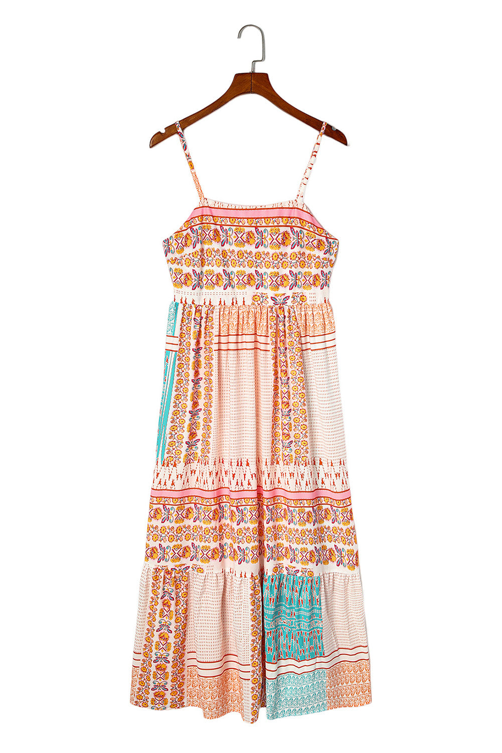 Multicolor Boho Patchwork Print Square Neck Sundress Maxi Dresses JT's Designer Fashion