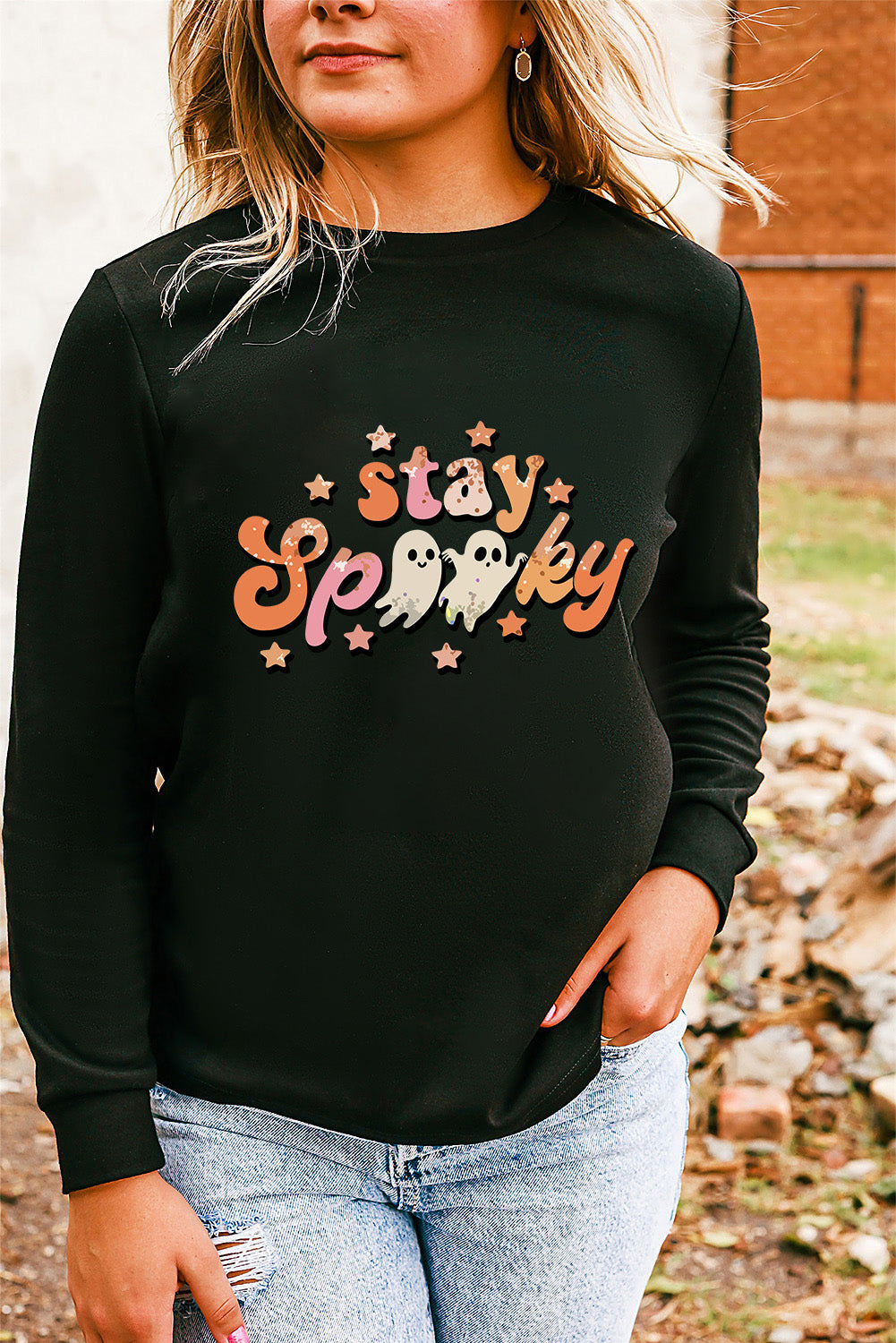Black Halloween stay Spooky Graphic Sweatshirt Graphic Sweatshirts JT's Designer Fashion