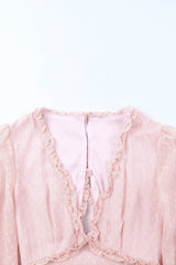 Pink Layered Ruffled Open Back Puff Sleeve Swiss Dot Mini Dress Mini Dresses JT's Designer Fashion