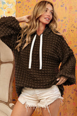 Dark Brown Bubble Textured Waffle Hoodie Sweatshirts & Hoodies JT's Designer Fashion