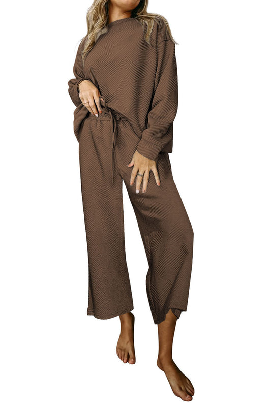 Dark Brown Gray Ultra Loose Textured 2pcs Slouchy Outfit Bottoms JT's Designer Fashion