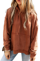 Chestnut Quilted Patchwork Exposed Seam Hoodie Sweatshirts & Hoodies JT's Designer Fashion