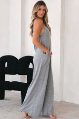 Gray Loose Fit Side Pockets Spaghetti Strap Wide Leg Jumpsuit Jumpsuits & Rompers JT's Designer Fashion