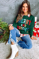 Blackish Green Merry And Bright Cable Knit Pullover Sweatshirt Sweatshirts & Hoodies JT's Designer Fashion