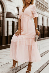 Swiss Dot Lace Trim Long Dress Maxi Dresses JT's Designer Fashion