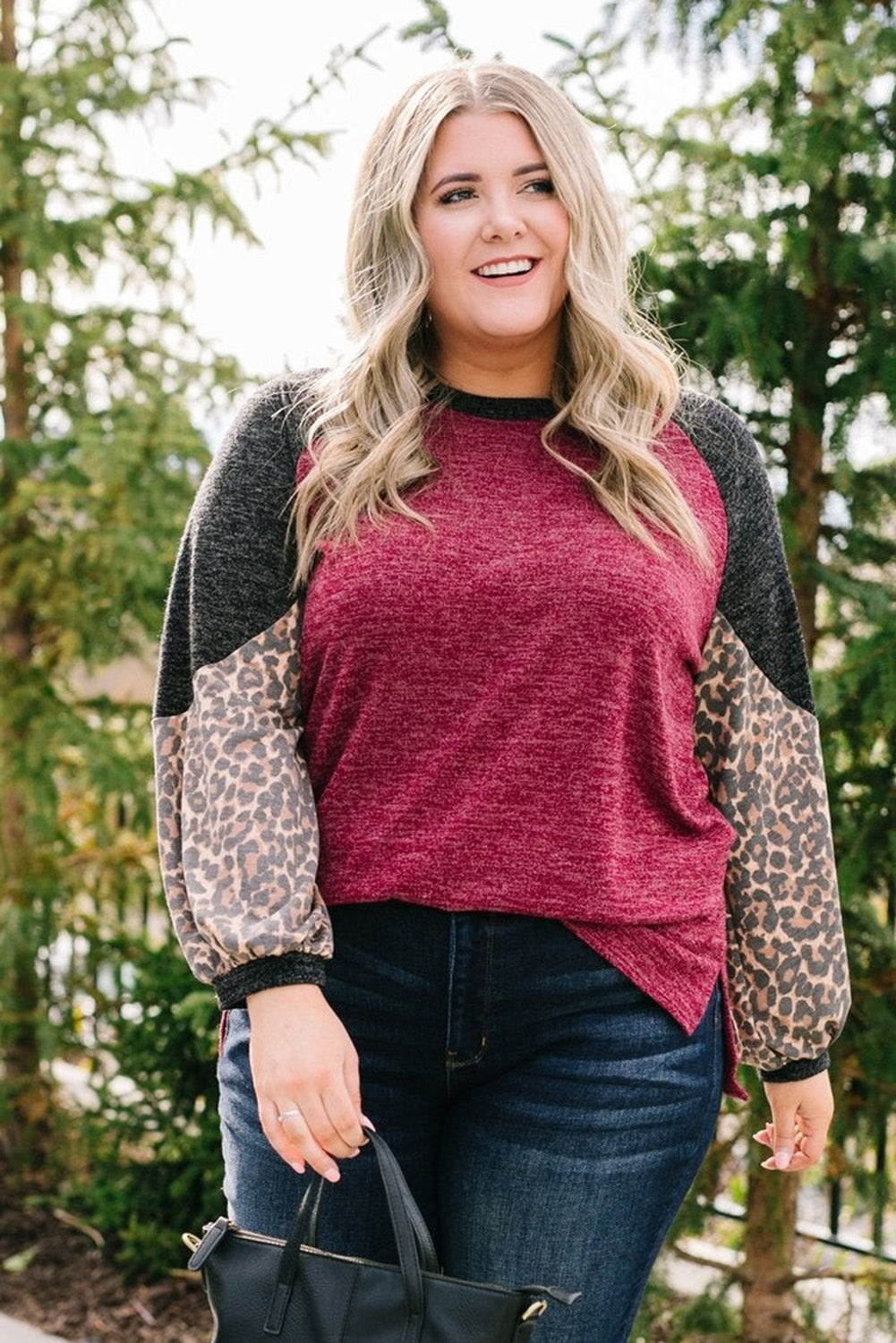 Multicolor Leopard Colorblock Long Sleeve Plus Size Top Plus Size JT's Designer Fashion