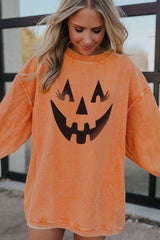 Orange Pumpkin Smile Face Graphic Sweatshirt Graphic Sweatshirts JT's Designer Fashion