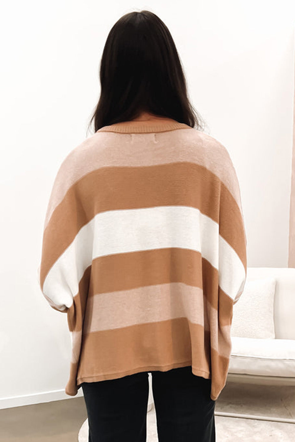 Multicolour Striped Knit Drop Shoulder Loose Sweater Sweaters & Cardigans JT's Designer Fashion