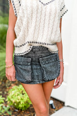 White Contrast Trim V Neck Cable Knit Sweater Vest Sweaters & Cardigans JT's Designer Fashion