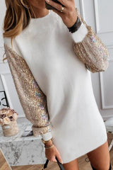 Bright White Sequin Sleeve Shift Mini Dress Dresses JT's Designer Fashion