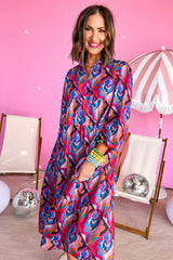 Multicolor-2 Abstract Geometric Print Long Sleeve High Waist Dress Dresses JT's Designer Fashion