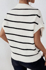 White Stripe Striped Pattern Batwing Sleeve Knit Top Sweaters & Cardigans JT's Designer Fashion