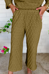 sage Green Solid Quilted Long Sleeve Top Pants Outfit Bottoms JT's Designer Fashion