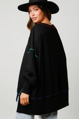 Black Contrast Stitching Split Baggy Sweatshirt Sweatshirts & Hoodies JT's Designer Fashion