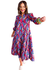 Multicolor-2 Abstract Geometric Print Long Sleeve High Waist Dress Dresses JT's Designer Fashion