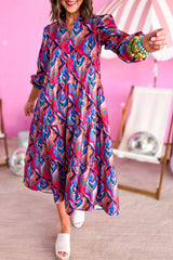 Multicolor-2 Abstract Geometric Print Long Sleeve High Waist Dress Dresses JT's Designer Fashion