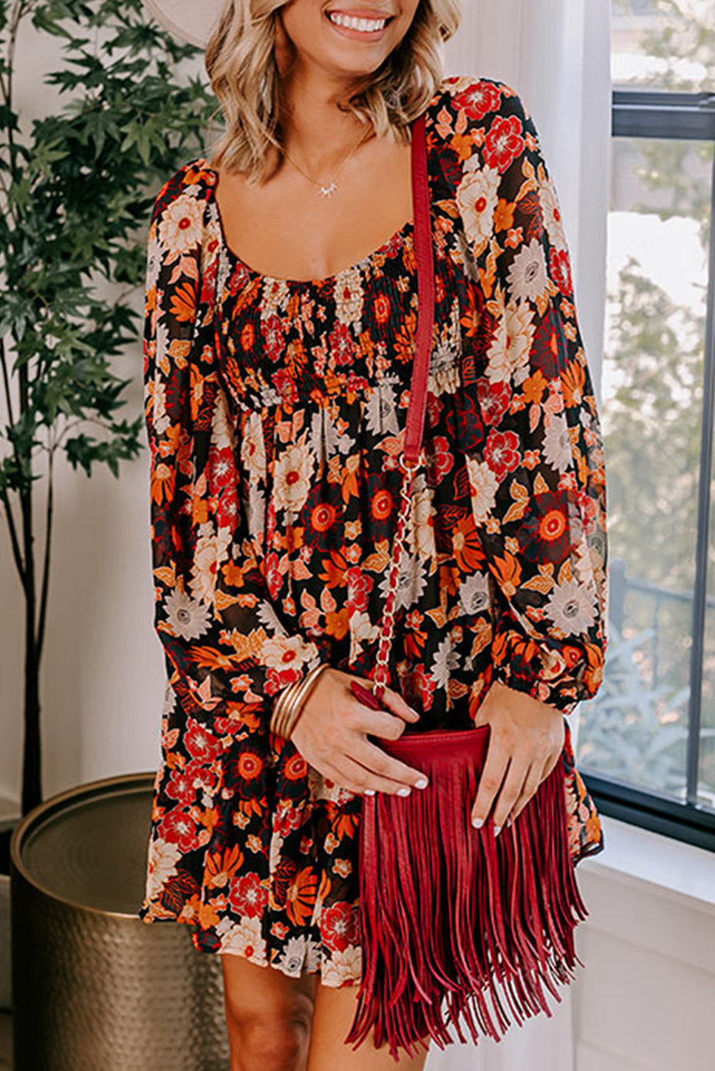 Multicolour Gentle Heart Floral Smocked Dress Dresses JT's Designer Fashion