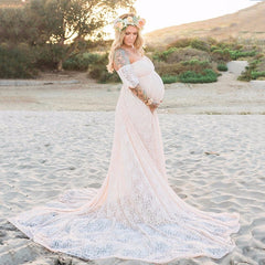 Lace Maternity Maxi Dress With Train Maternity Dresses JT's Designer Fashion