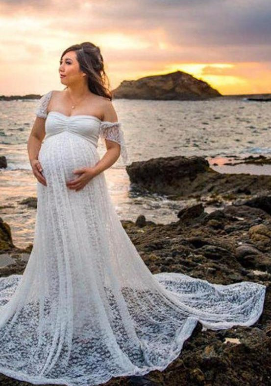 Lace Maternity Maxi Dress With Train Maternity Dresses JT's Designer Fashion