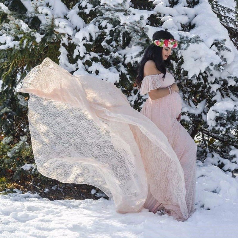 Lace Maternity Maxi Dress With Train Maternity Dresses JT's Designer Fashion